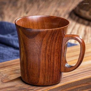 Mokken 280 ml houten koffie mok retro handgemaakte houten biertheekop met handvat massieve kopjes en thuiskantoor drinkware