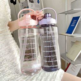 Tassen 2L Wasserflasche mit Strohhalm, große Kapazität, Sportwasserflasche, BPA-frei, tragbare Trinkflaschen mit Zeitmarkierung, kostenloser Versand Z0420