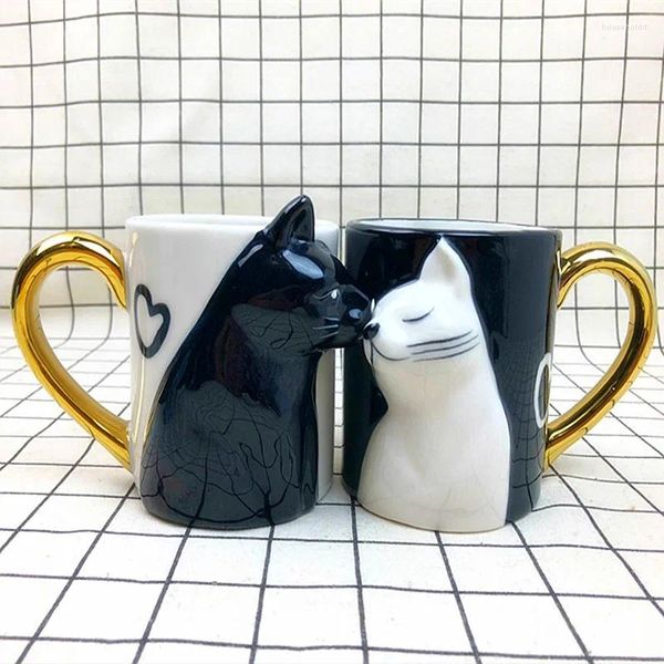 Tasses 2 pièces luxe baiser chat tasses Couple céramique marié Couples anniversaire matin tasse lait café thé petit déjeuner saint valentin