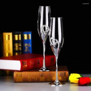 Mokken 2 Stuks Bruiloft Champagne Glas Set Roosteren Fluit Bril Met Strass Kristal Omrande Harten Decor Drinkbeker Cup