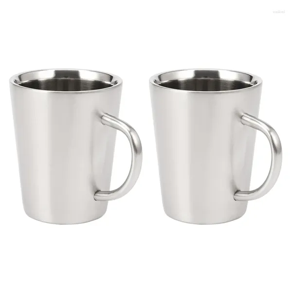 Tasses 2x 340 ml en acier inoxydable plaqué cuivre tasse à café double couches 304 haute température résistance lait thé tasse argent