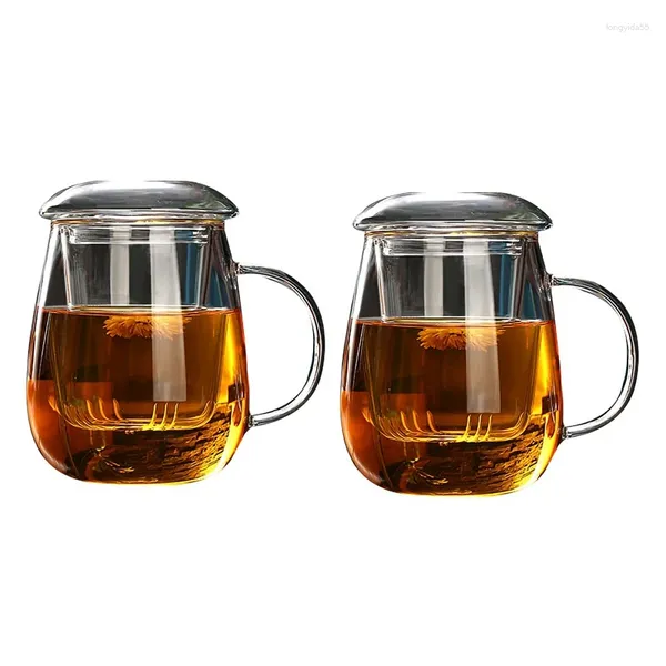 Tasses 2x ml tasse à thé avec couvercle filtre tasses à café ensemble bière boisson bureau verre tasse en verre style chinois