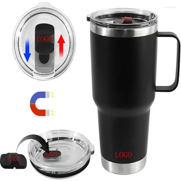Tasses 3 Logo 30oz en acier inoxydable café bière tasse avec poignée magnétique forte couverture flacon à vide tasses d'eau Thermos tasse