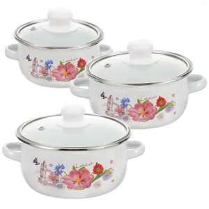 Tasses 3 pcs à deux manches Stockpot Cuisine Multi-Use Stewing Vintage Soup usur-résistant au blanc