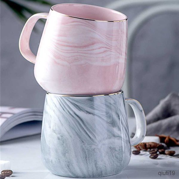 Tazas 300-400ML Taza de café rosa de mármol creativa Taza de agua de té de cerámica Regalo de amante Tazas de porcelana para té Desayuno Leche R230712