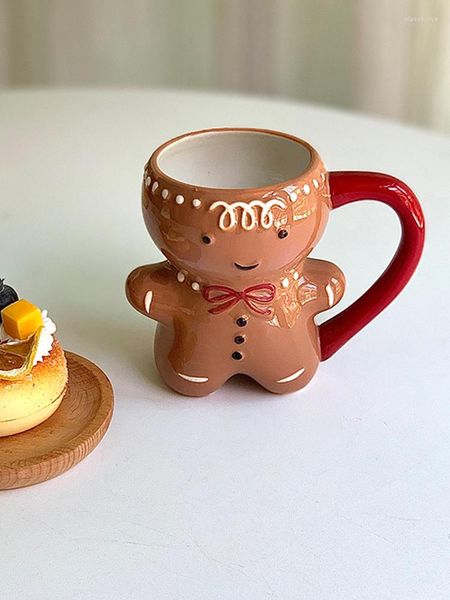 Tasses 300 ml 3D Gingerbread Man Mug Père Noël Tasses En Céramique De Noël Thé Café Tasse D'eau Kawaii Cadeau Pour L'année 2022