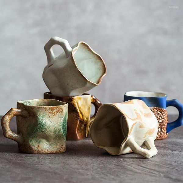 Tasses 300ML tasse à café en céramique Antique boissons irrégulières créatives pour la maison/cadeau tasses à thé en forme de meulage à la main tasse résistante à la chaleur