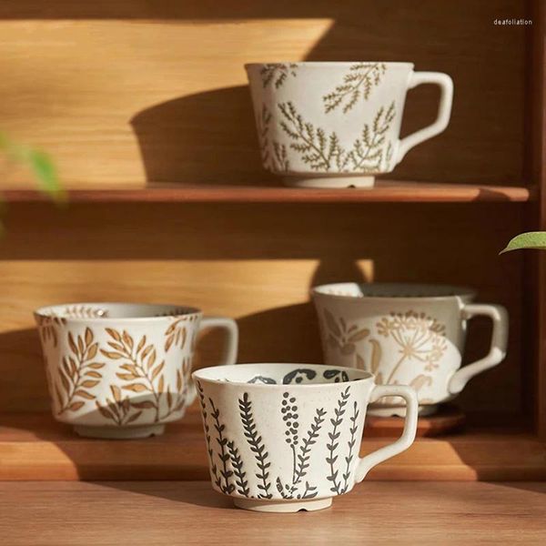 Tasses 300ML tasse en céramique grande tasse à café thé bureau à domicile grand petit déjeuner jus de lait motif de feuille porcelaine Drinkware
