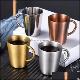 Tasses Tasse en acier inoxydable 300Ml Double insation tasses à café ménage Simple tasse d'eau avec poignée 4 couleurs voie maritime Rrf14159 Drop Deli Otzxd