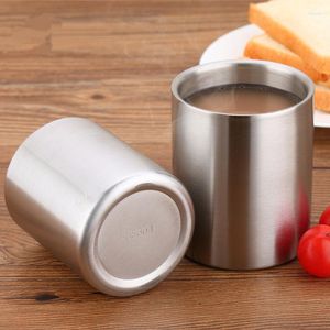 Tasses 304 Chope À Bière En Acier Inoxydable Double Couche Tasse À Café Épaissie Sans Poignée Anti-brûlure Tasses À Eau Outils De Cuisine Ustensiles À Boire