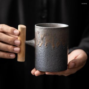 Mokken 330 ml Creatieve Relief Keramische Mok Met Houten Handvat Koffie Thee Melk Bier Cup Drinkware Leuke Geschenken