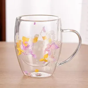 Mokken 350ml Anti-Brandwonden Glas Dubbelwandige Koffie Geïsoleerde Hittebestendige Beker Met Gedroogde Bloem Creatieve Decoratie