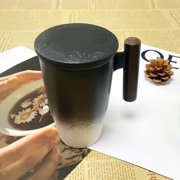 Tasses 350 ml tasse en céramique en noir et blanc avec couvercle de grande capacité créative tasse de consommation de café