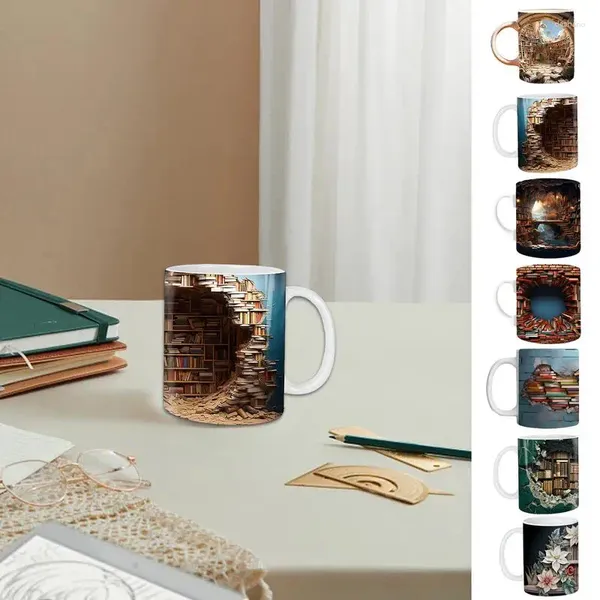 Tazas 350 ml Taza de estantería Café de cerámica Creativo Patrón de color 3D Bebida Taza de té resistente al calor portátil para amantes de los libros