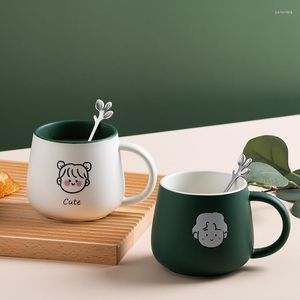 Mokken 350 ml cartoon keramische koffiemok met lepel schattig paar's cup kantoor drinkt thee waterbekers porselein drinkware cadeau voor bruiloft