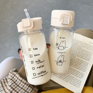 Tasses 350 ml bouteille d'eau de bande dessinée avec paille mignon en plastique potable portable étanche verres pour le lait café thé 230825