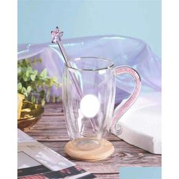 Tasses 350 ml S Double couche bouteille d'eau tasse tasse de jus de café avec cuillère et couvercles cadeau produit5816289 livraison directe maison jardin Kitche Dhu6F