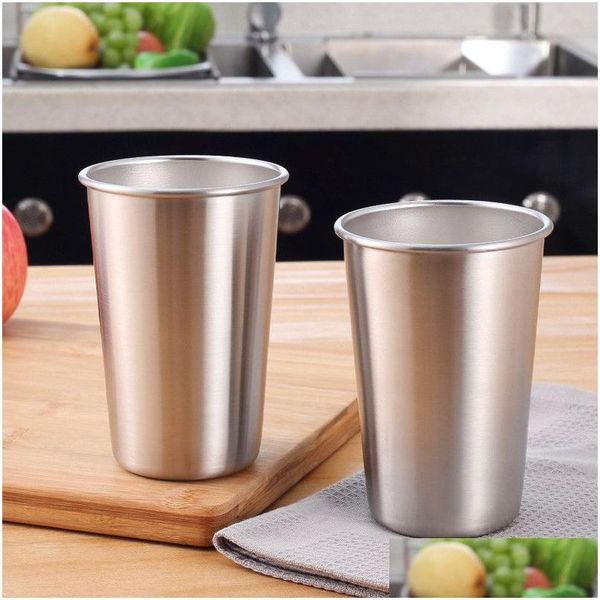 Tasses 350ml en acier inoxydable Tumbler Pint Verres en métal Coupes en plein air Cam Voyage Boire du café Thé Bière LX0563 Drop Livraison Home Garde Dhji8