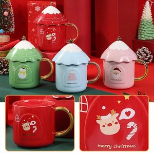 Tasses 350 ml avec couvercle de grande capacité de café en céramique tasse de café de Noël créatif de bureau d'arbre de Noël tasse cadeau pour les couples d'étudiants tasses