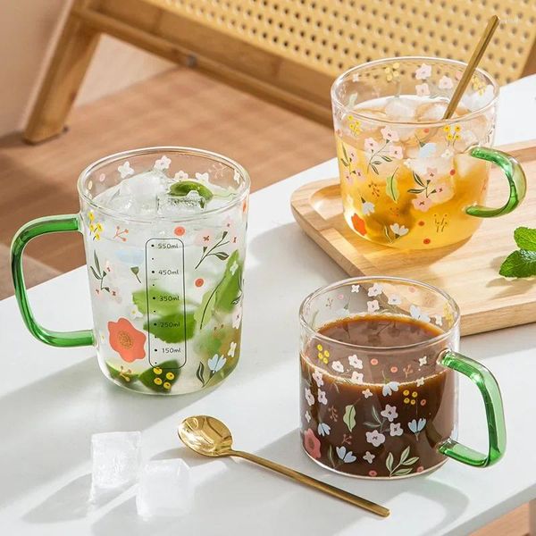 Tasses 360-580ml herbe fleur verre tasse d'eau imprimé à la main café lait petit déjeuner tasse cuisine tasse à thé cadeaux d'anniversaire de mariage