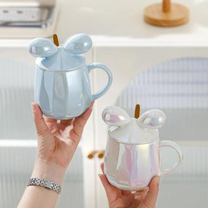 Tasses 360 ml tasse créative avec couverture de décor de noeud papillon fille mignonne bureau après-midi tasse de thé couple haute beauté cadeau de noël