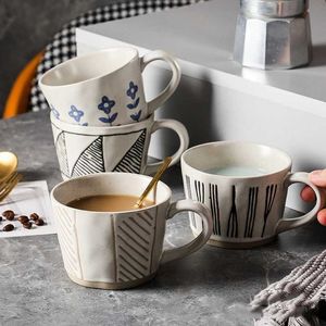 Tasses 360 ml Retro en céramique tasse de café créatif tasse de thé au lait avec motif de ligne à empreintes à main