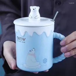 Tasses 380ml Creative Cute Cup Ins Polar Bear Animal Cartoon Tasse avec couvercle cuillère en céramique femelle