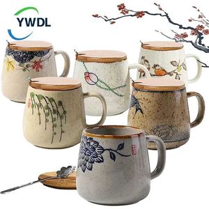 Tasses 380 ml japonais style rétro en céramique tasse de café en verre petit déjeuner tasse de thé à la maison tasse de kettle ami cadeau j240428