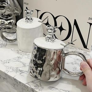Tasses 380 ml de luxueuse tasse en céramique avec couvercle cuillère de bureau de café tasse de farine d'avoine pour hommes et femmes couple de paille