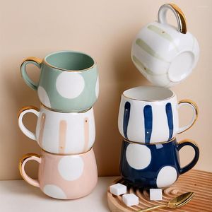 Tasses 380ML nordique créatif en céramique tasse à café maison eau lait tasse ligne d'or avec poignée pour Couples thé cadeau