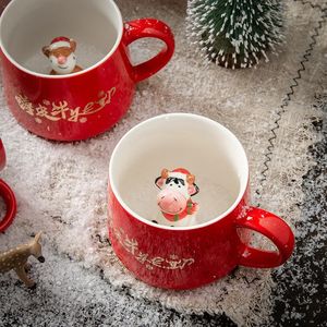 Mokken 3D dier kerst gunsten keramische mok schattig koe unieke handgeschilderde nieuwigheid gepersonaliseerde koffie thee melk mok 400ml 231121