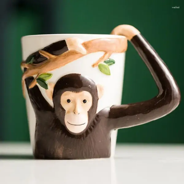 Tasses 3d Forme d'animal Carton de dessin animé singe tasse en céramique Unique Design Café de conception avec cadeau d'anniversaire cadeau