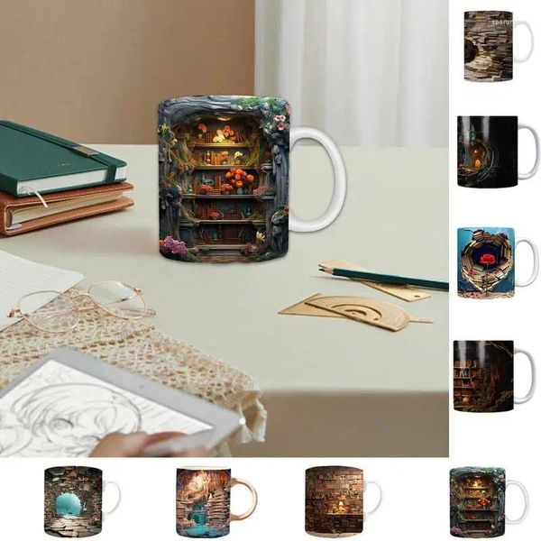 Tasses 3D Bibliothèque Tasse Bibliothèque Rack Créatif En Céramique Look Design Poignée Ergonomique Café Pour Les Amateurs De Livres Cool Anniversaire Noël