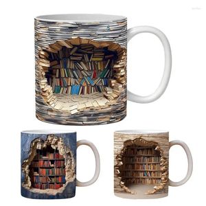 Tasses 3D Libris de librairie 350 ml de bibliothèque de café en céramique tasse tasse de thé au lait polyvalent cadeau de Noël pour les amis des lecteurs