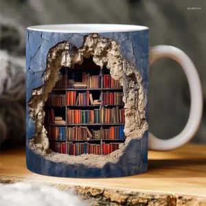 Mokken 3D boekenplank mok cadeaus voor boekenliefhebbers 11 Oz keramische koffiekopjes kerstverjaardag