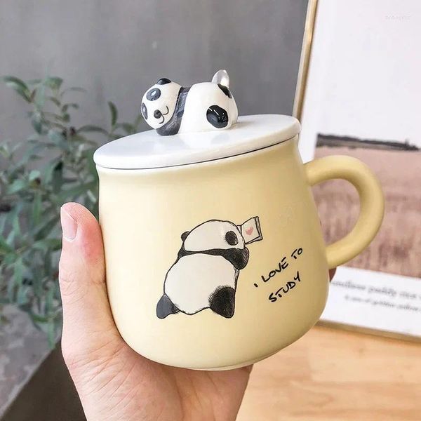 Tasses 3d dessin animé panda tasse avec cuillère en céramique tasse de café drinkware tasses originales mignonnes et différentes