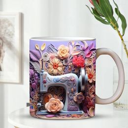Tasses Tasse à coudre en céramique 3D Café avec motif floral Nouveauté Esthétique pour les cadeaux de Noël d'anniversaire