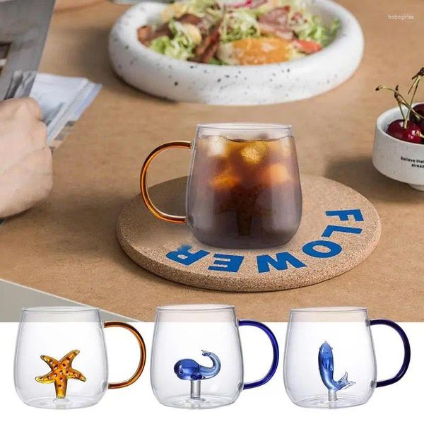 Tazas 3D Coffee Taza dibujante animal linda copa bebida dentro de un espacio transparente de vidrio que ahorrando té de té para vino de cerveza