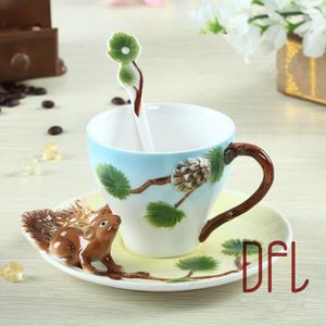 Tazas Taza de café esmaltada de color 3D, taza creativa para té, leche, vasos de cerámica, juego de ardilla, regalo para Amiga