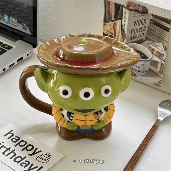 Tazas Taza de animales lindos 3D Kawaii Alien Café de cerámica Taza para niños Cumpleaños Regalo de Navidad Desayuno Mango de leche