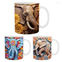 Tasses 3d fleur animal éléphant en céramique peinture tasse de tasses créatives café avec handle de bureau à la maison décor