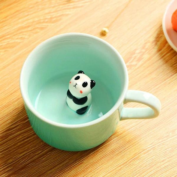 Tazas 3D Taza animal Inside Cup Cerámica de dibujos animados Figurina de técup para niños