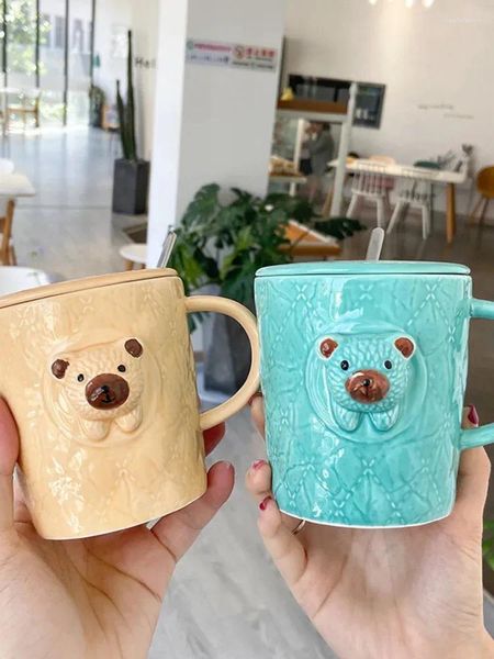 Tazas Taza de cerámica animal en relieve 3D que recibe una taza linda de dibujos animados Pequeño regalo fresco para estudiantes