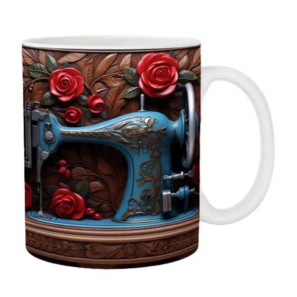 Tazas Máquina de coser 3D Taza pintada Novedad Regalos de Navidad para amigos Taza de café de cerámica Regalos de Navidad Suministros Taza de té 3D YQ240109