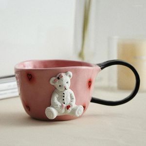 Tasses 3D en gras en céramique ours en peluche avec valeur esthétique élevée et mignon dessin animé couple tasses à eau à eau pour usage domestique