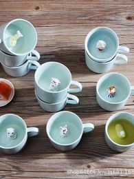 Tazas 3D Brote tridimensional Taza de café Animal Celadon Taza de cerámica Pareja Dibujos animados Agua personalizada