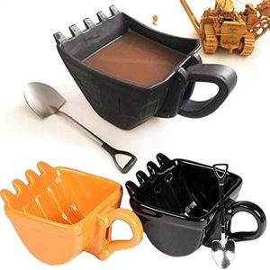 Tazas 3D Excavadora amarilla Cubo Modelo Cafe Taza de café con pala Pala Cuchara Excavadora divertida Cenicero Pastel Contenedor Taza de té Naranja Negro 230626