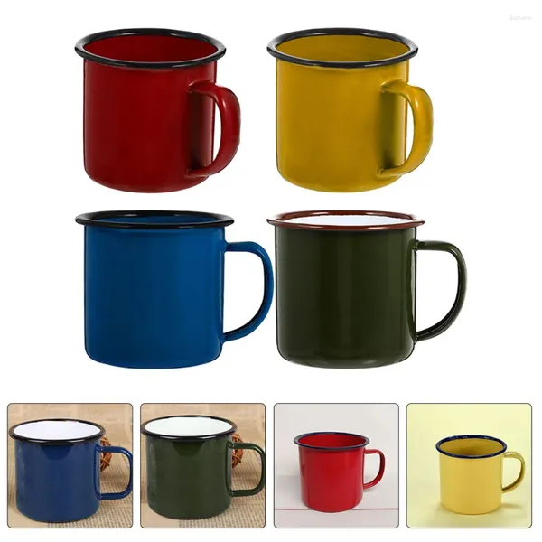 Tasses 4 pièces tasse en émail coloré tasse d'eau verres à expresso Portable café fête tasses en céramique fournitures épaissies accessoires rétro