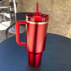 Tasses Gobelet 40 oz avec poignée et paille Tasse multi-usage en acier inoxydable avec couvercle et paille - Gobelet rouge - NOUVEAU L240312