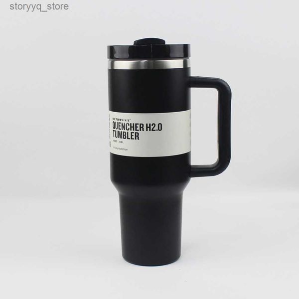 Tasses Gobelet de 40 oz avec poignée, couvercle et paille, tasse de voyage isolée en acier inoxydable Termos Dupe, tasse à café glacé pour eau chaude et froide, bouteilles d'eau de 40 oz L240312